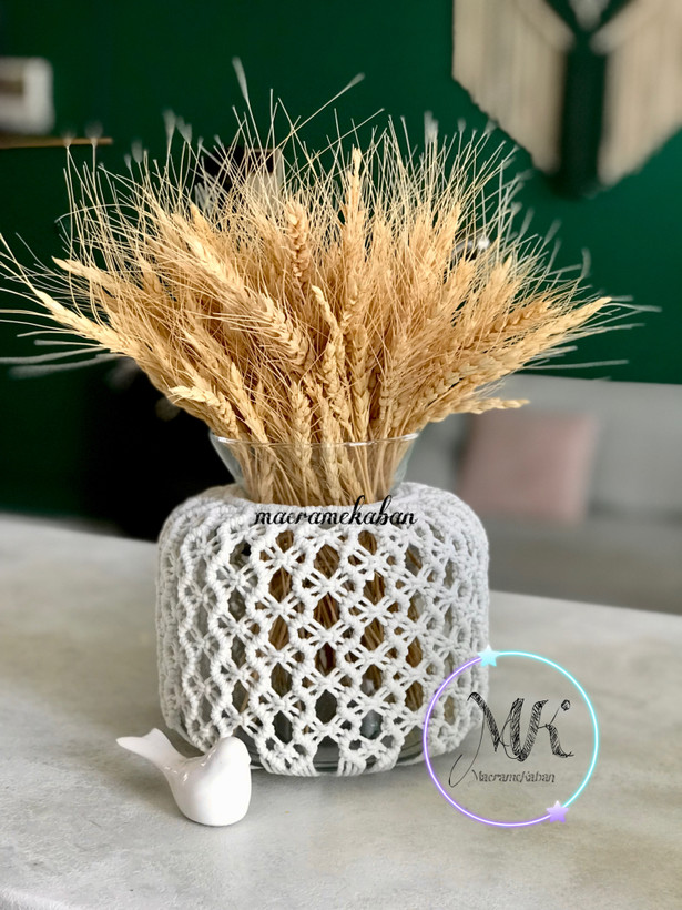 گلدان شیشه ای مکرومه مدل ماریو طرح ماری