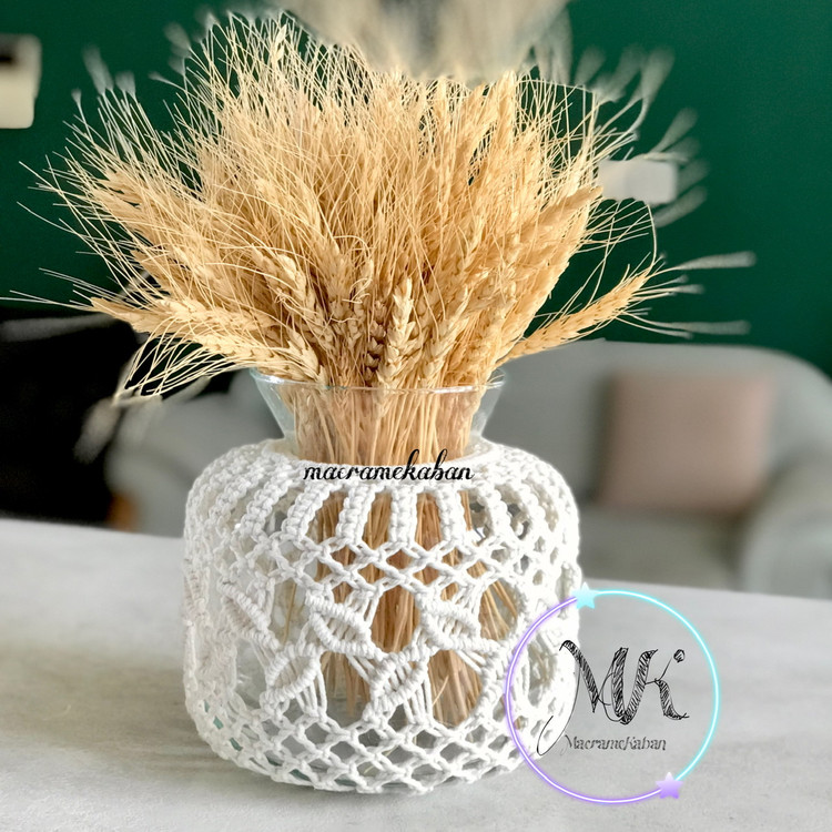 گلدان شیشه ای مکرومه مدل ماریو طرح رویش