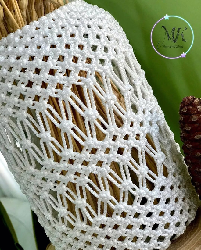 گلدان شیشه ای مکرومه مدل نسترن طرح xدوبل