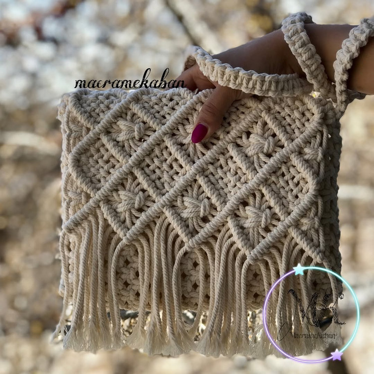 کیف مکرومه طرح لوزی