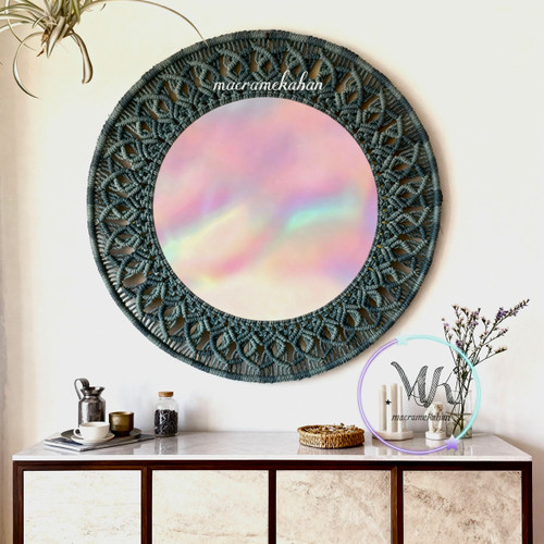 آینه مکرومه مدل قلبی قطر داخلی ۳۰ سانت قطر نهایی ۴۵ سانت