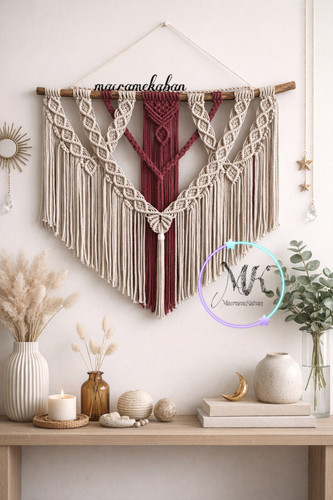 دیوارکوب مکرومه دستبافت مدل بوهو ابعاد ۱۰۰ در ۸۰ سانتی متر