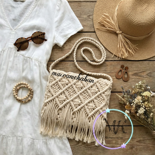 کیف مکرومه طرح لوزی ابعاد ۲۵ در ۲۰ سانت