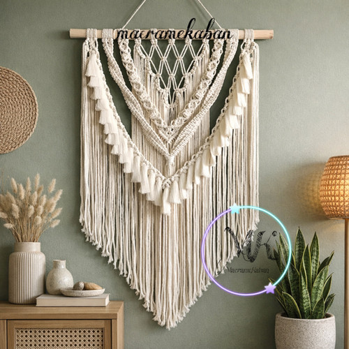 دیوارکوب مکرومه منگوله دار ابعاد ۸۰ در ۱۵۰ سانتی متر