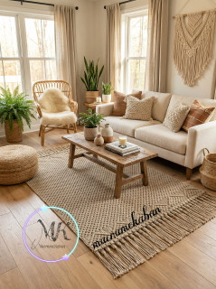 فرشینه مکرومه ابعاد ۱۰۰ در ۱۵۰ سانت ( با احتساب ۲۰ سانت ریشه ) مکرومه کابان