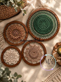 ست دیوارکوب قلاب بافی ماندالا | ۴ تیکه | قطر ۱۵/۱۵/۲۰/۲۵