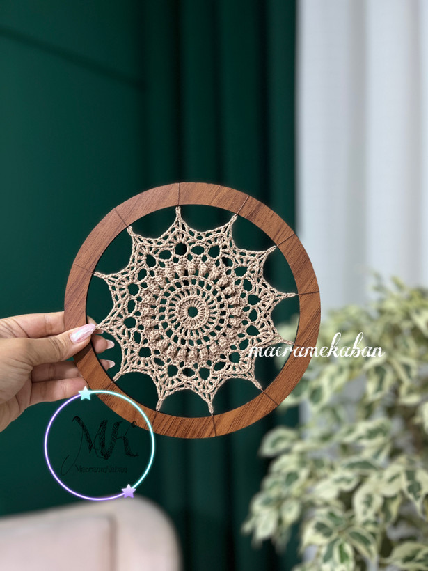 ست دیوارکوب قلاب بافی ماندالا | ۴ تیکه | قطر ۱۵/۱۵/۲۰/۲۵